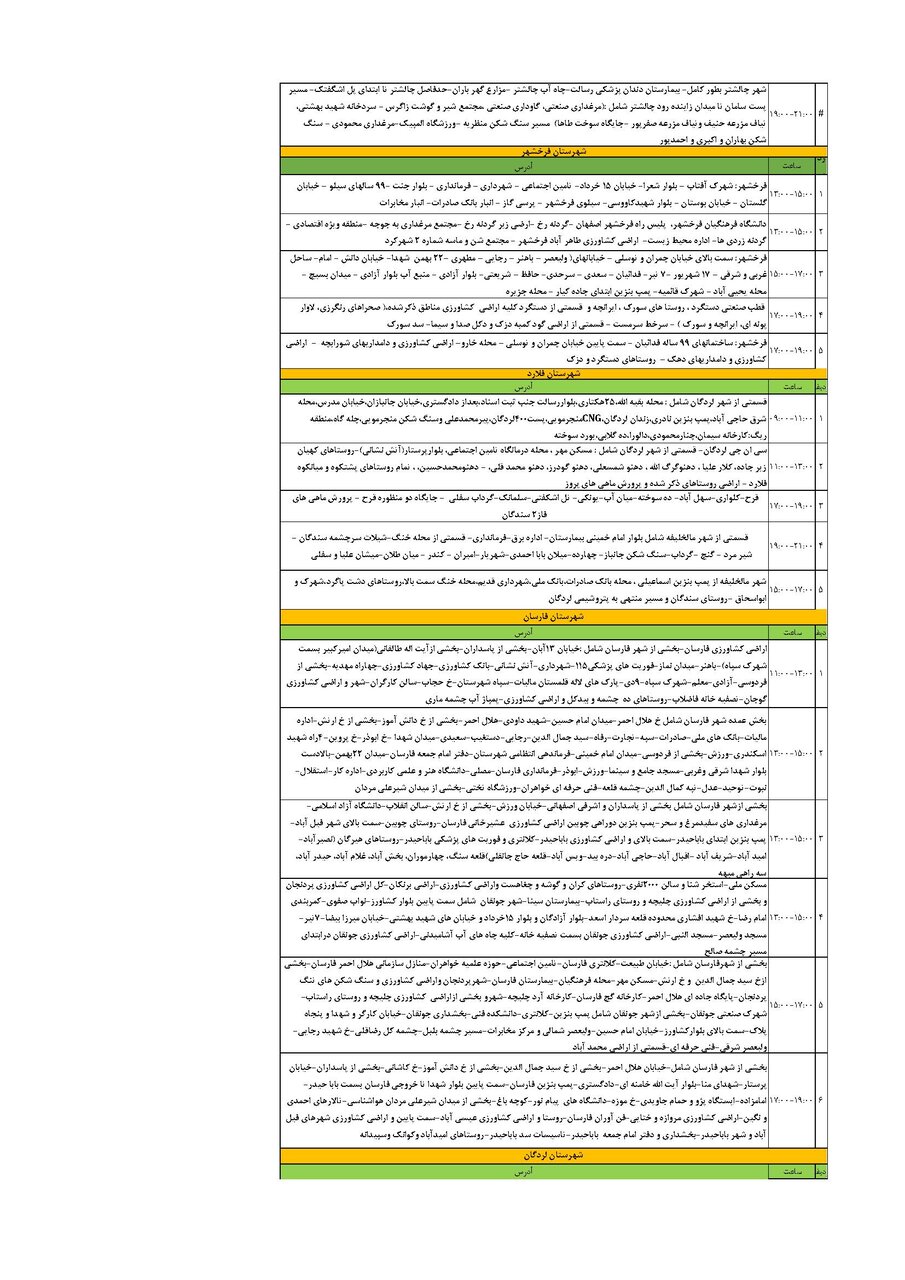 برنامه قطعی برق چهارمحال و بختیاری سه شنبه ۱۸ شهریور + جدول
