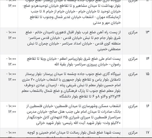 جدول قطعی برق سیستان و بلوچستان امروز شنبه ۱۵ شهریور ۱۴۰۴ + ساعات خاموشی زاهدان