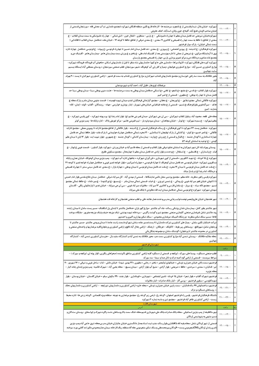 برنامه قطعی برق چهارمحال‌ و بختیاری‌ چهارشنبه ۱۹ شهریور + جدول