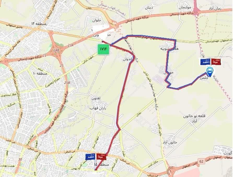 تغییر جدید در مسیر خط ۱۵۳ اتوبوسرانی اصفهان