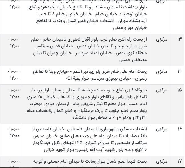 جدول قطعی برق سیستان و بلوچستان امروز شنبه ۱۵ شهریور ۱۴۰۴ + ساعات خاموشی زاهدان
