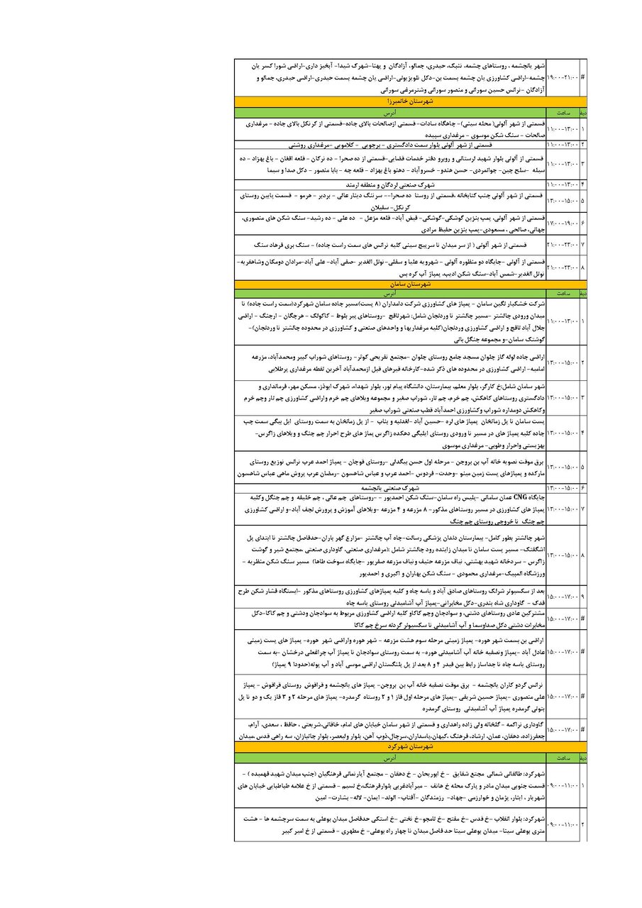 برنامه قطعی برق چهارمحال‌ و بختیاری‌ پنجشنبه  ۲۰ شهریور + جدول