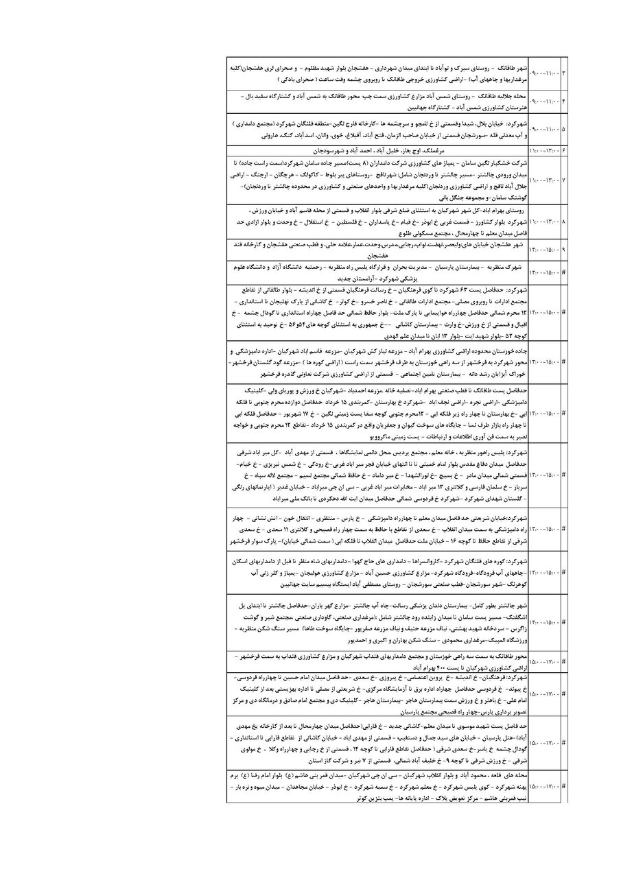 برنامه قطعی برق چهارمحال‌ و بختیاری‌ پنجشنبه  ۲۰ شهریور + جدول
