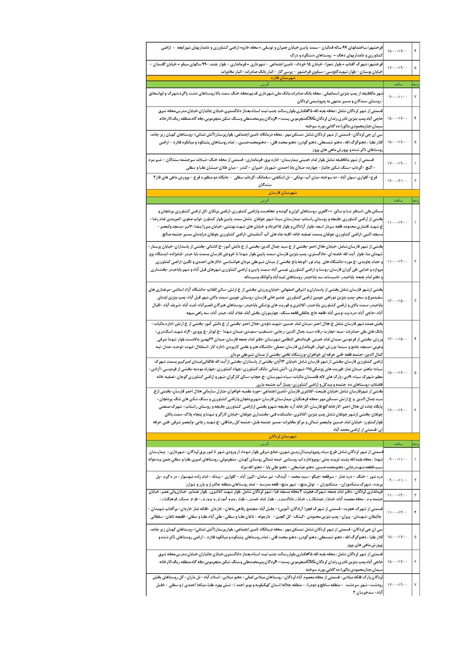 برنامه قطعی برق چهارمحال‌ و بختیاری‌ شنبه ۲۲ شهریور + جدول