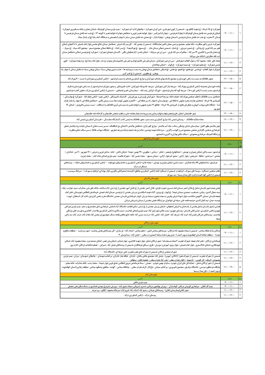 برنامه قطعی برق چهارمحال و بختیاری یکشنبه ۲۳ شهریور + جدول