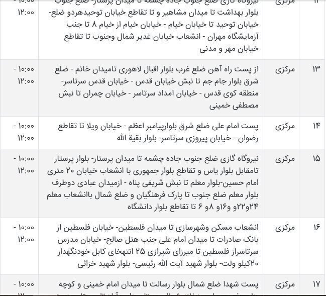 جدول قطعی برق سیستان و بلوچستان امروز شنبه ۱۵ شهریور ۱۴۰۴ + ساعات خاموشی زاهدان