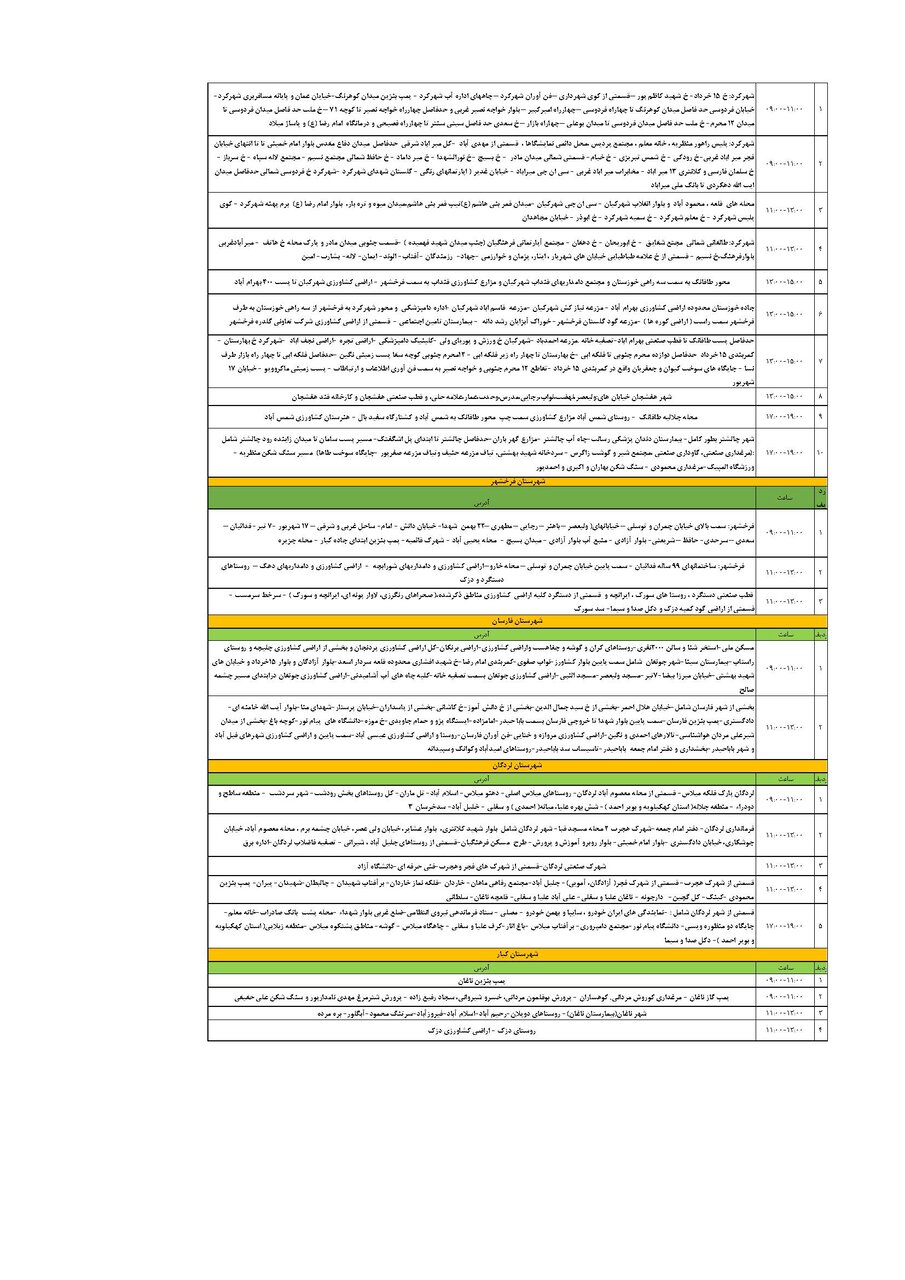 برنامه قطعی برق چهارمحال و بختیاری سه شنبه ۲۵ شهریور + جدول