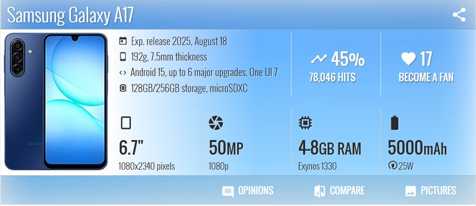 قیمت گوشی a17 + مشخصات - ایمنا