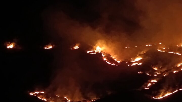 آتش‌سوزی مهیب در جنگل‌های ناودار / ستاد مدیریت بحران گیلانغرب درخواست کمک فوری کرد