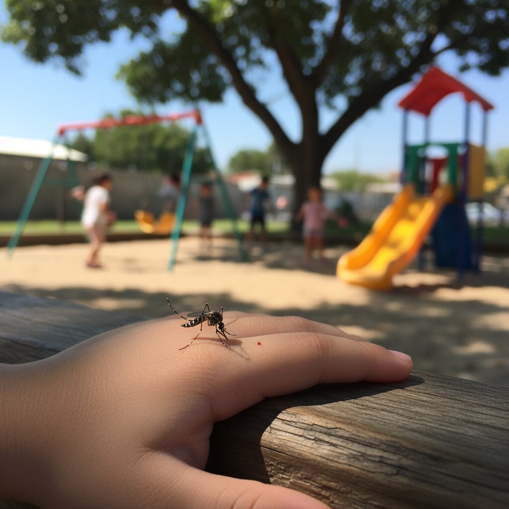 پشه آئدس روی دست در حال گزش 