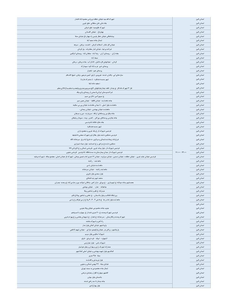 ساعات قطعی برق استان البرز امروز دوشنبه ۳۱ شهریور ۱۴۰۴