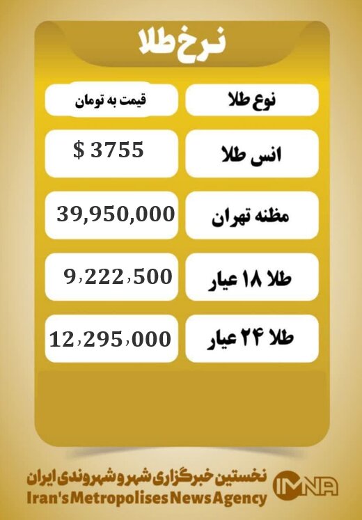 قیمت طلا امروز سه شنبه ۱ مهر ۱۴۰۴