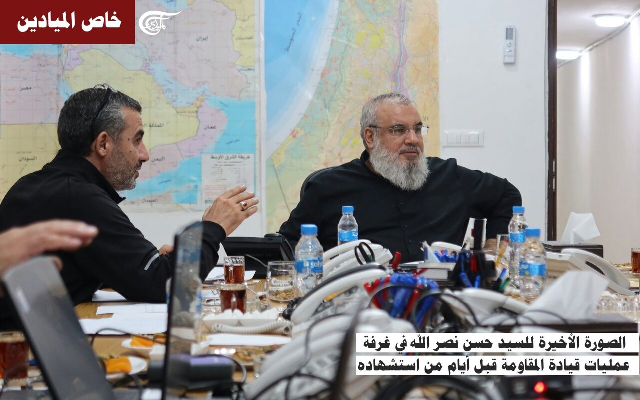 آخرین تصویر از شهید سید حسن نصرالله در اتاق فرماندهی مقاومت