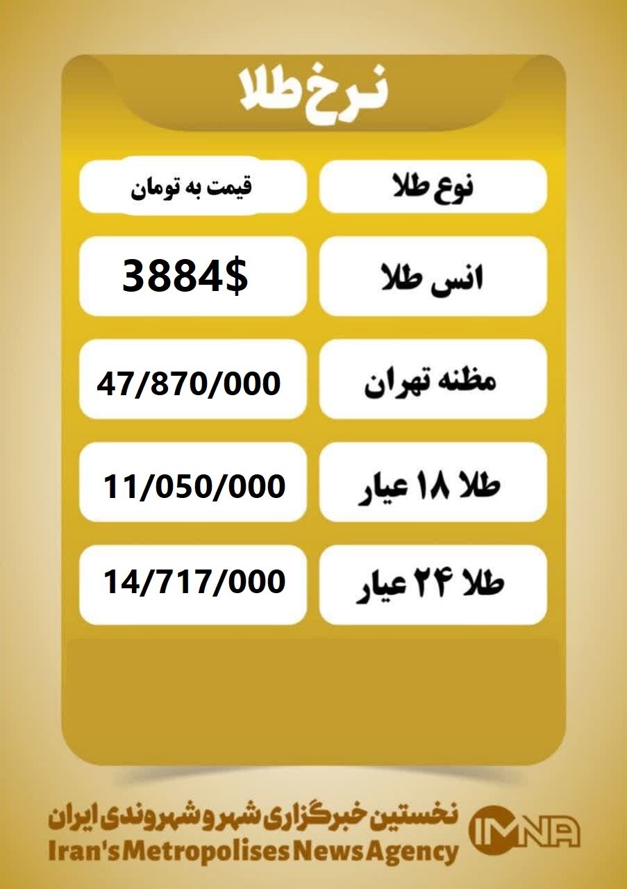 قیمت طلا امروز شنبه ۱۲ مهر ۱۴۰۴