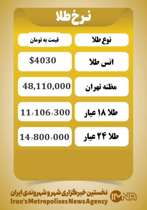 قیمت طلا امروز پنجشنبه ۱۷ مهر ۱۴۰۴