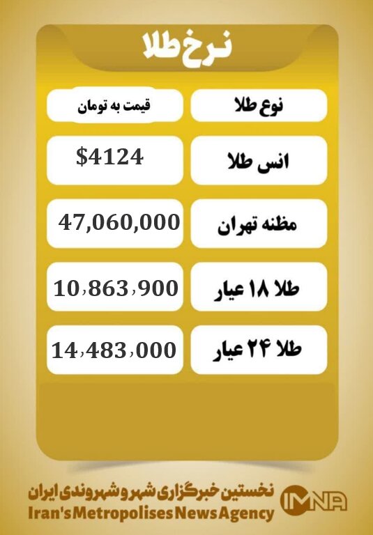 قیمت طلا امروز سه شنبه ۲۲ مهر ۱۴۰۴