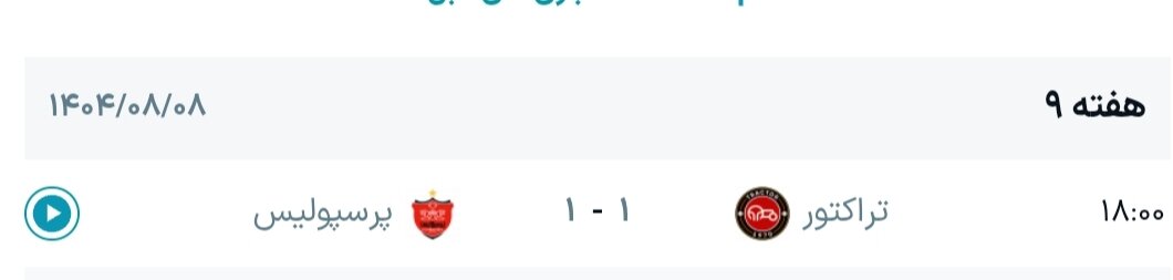 جدول لیگ برتر فوتبال فصل ۱۴۰۵ - ۱۴۰۴ (جام خلیج فارس) هفته نهم