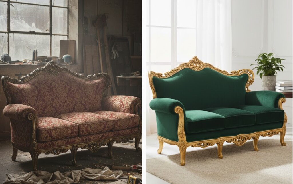 قبل و بعد تعمیر مبل سلطنتی