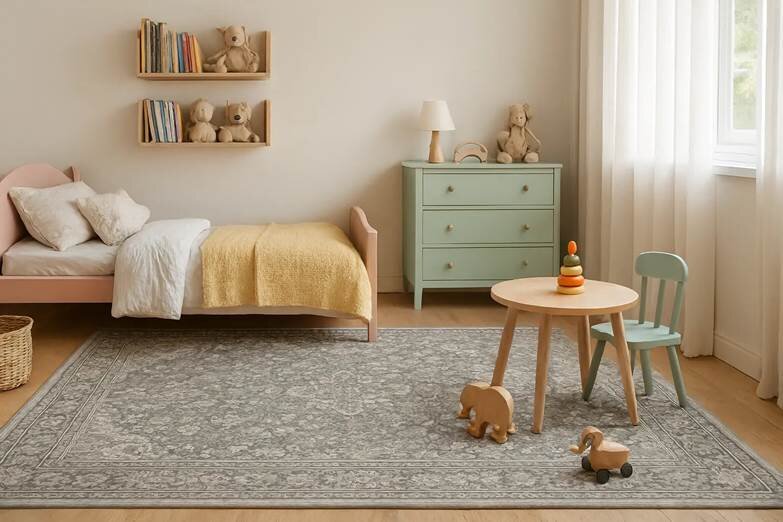 فرش طوسی در اتاق کودک