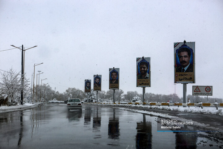 بارش برف در شهرستان مبارکه اصفهان