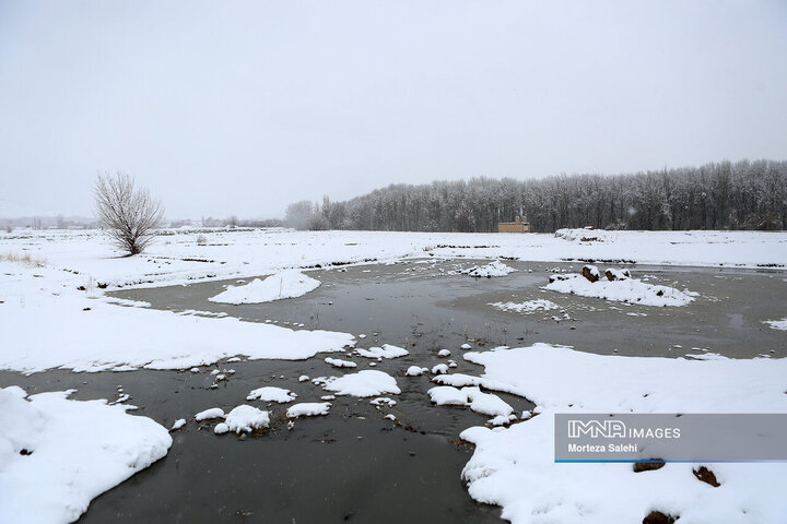 بارش برف در شهرستان مبارکه اصفهان