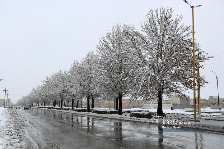 بارش برف در شهرستان مبارکه اصفهان