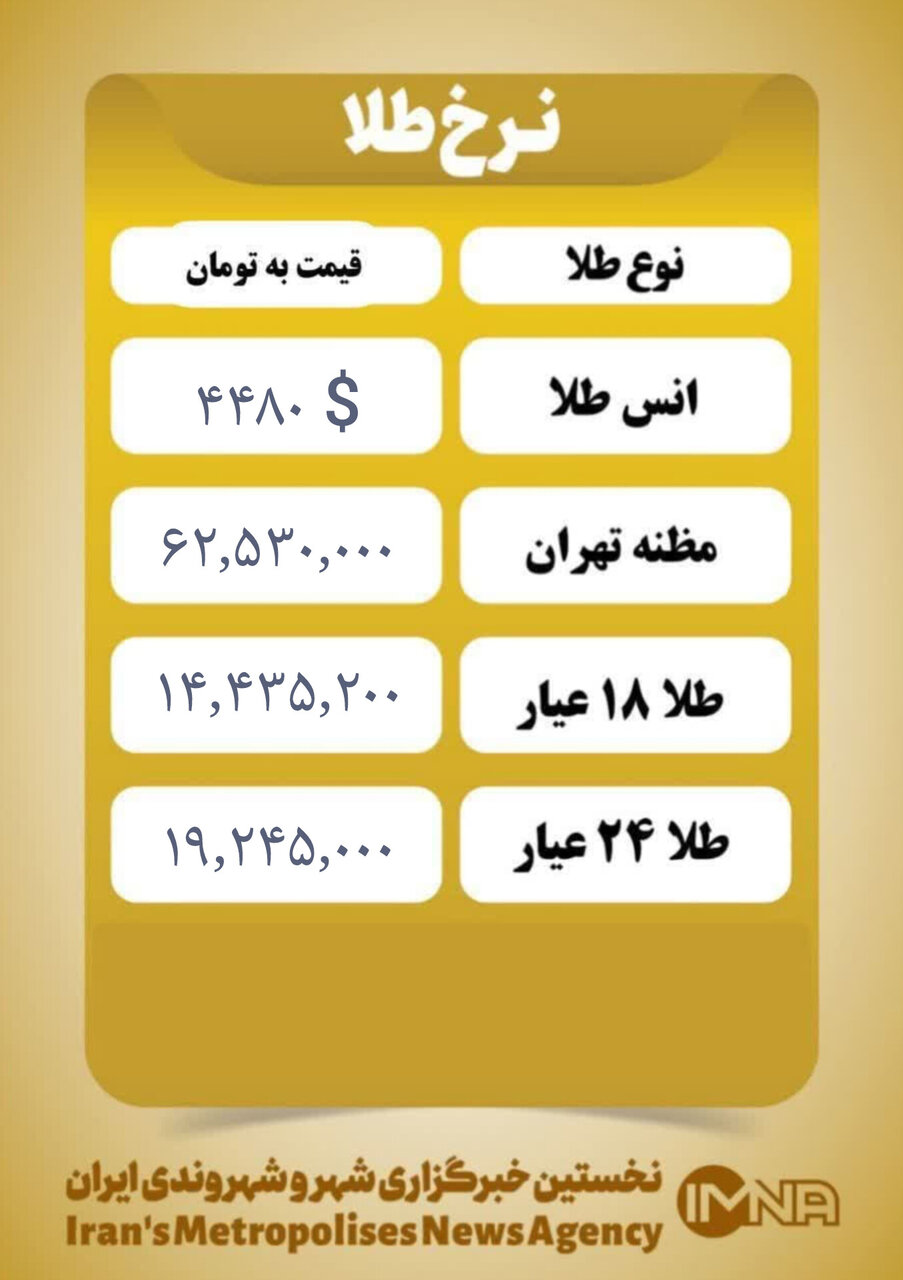 قیمت طلا امروز پنجشنبه ۴ دی ۱۴۰۴