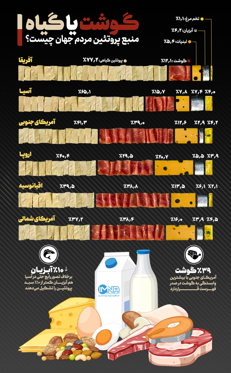 منبع پروتئین مردم جهان از کجاست؟ مقایسه قارهها در یک نگاه