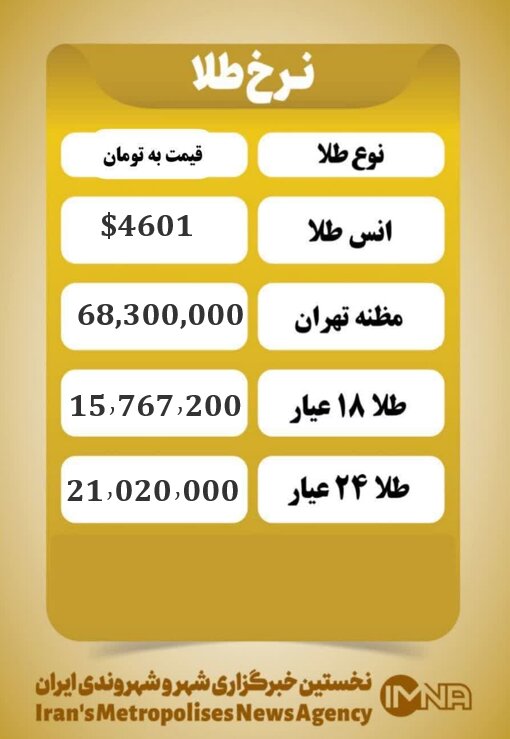 قیمت طلا امروز سه شنبه ۲۳ دی۱۴۰۴