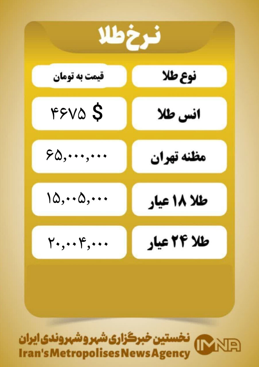 قیمت طلا امروز دوشنبه ۲۹ دی ۱۴۰۴
