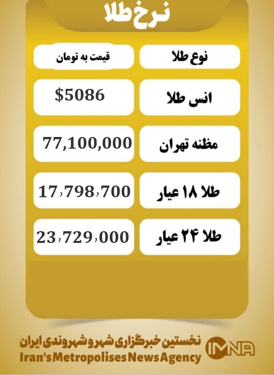 قیمت طلا امروز سه شنبه ۷ بهمن ۱۴۰۴