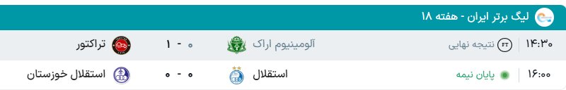 جدول لیگ برتر فوتبال فصل ۱۴۰۵ - ۱۴۰۴ (جام خلیج فارس) هفته هجدهم