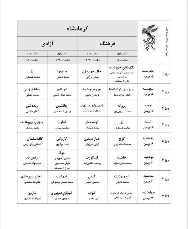 آغاز نمایش ۳۱ فیلم جشنواره فجر از ۱۵ بهمن در کرمانشاه