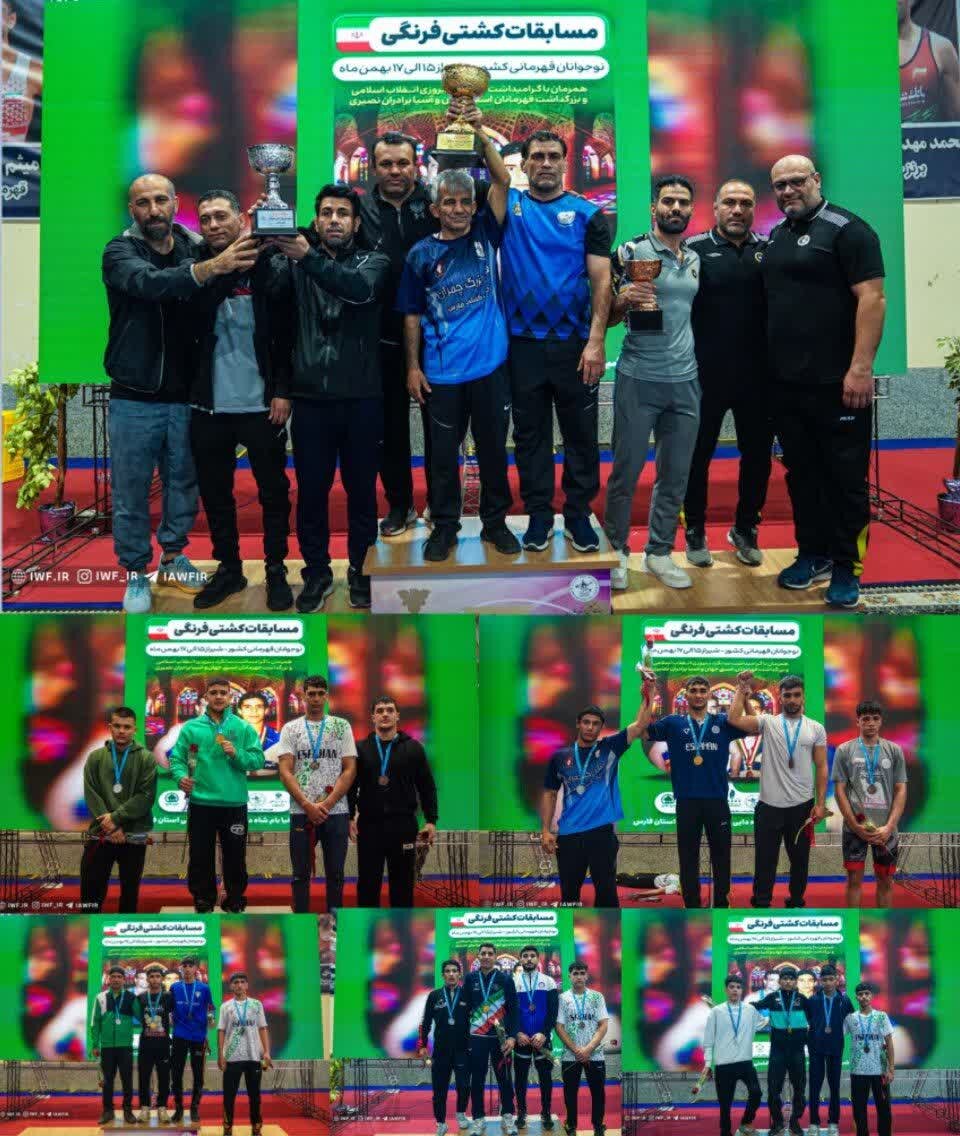 تیم کشتی فرنگی نوجوانان اصفهان بر سکوی قهرمانی کشور