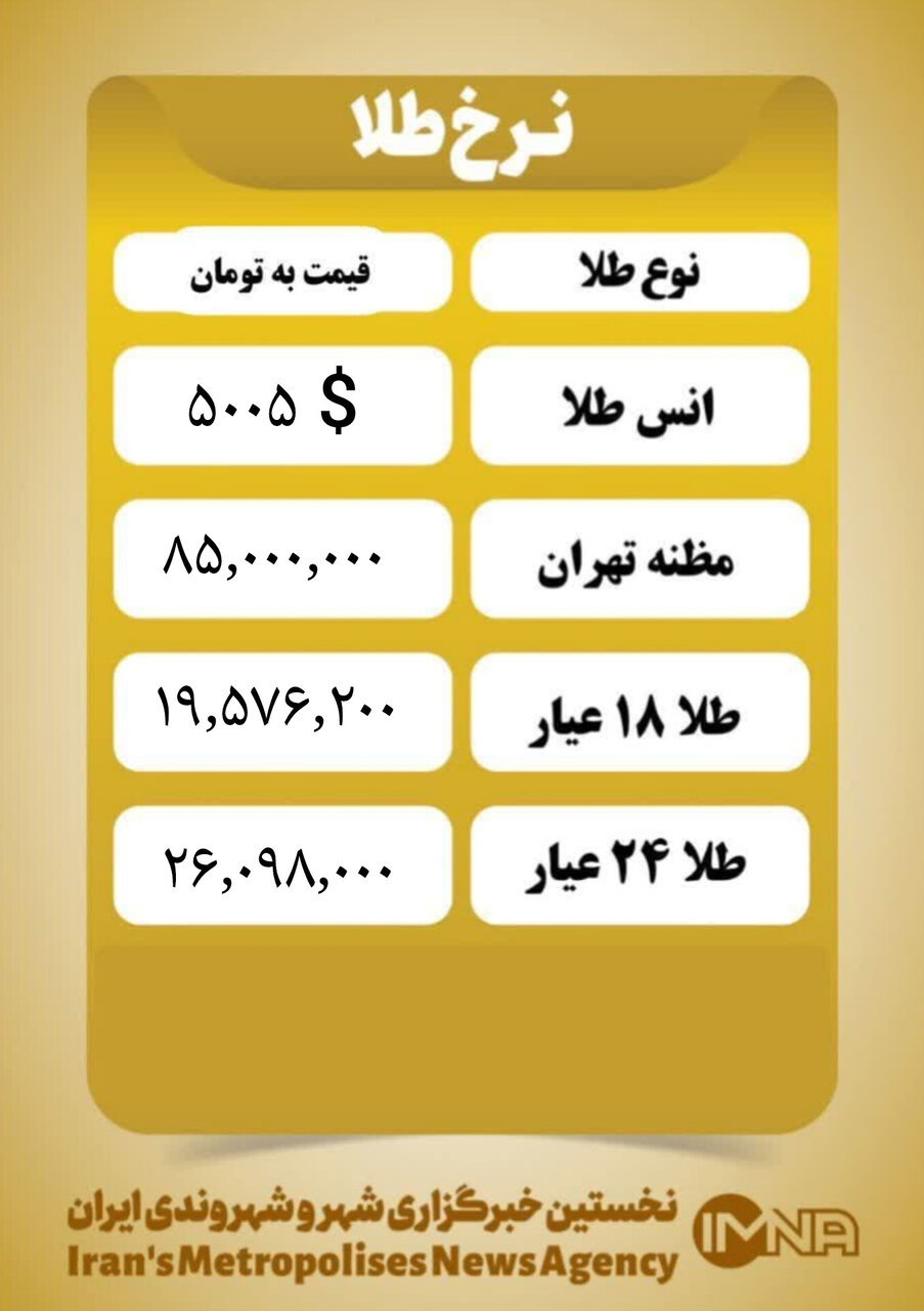 قیمت طلا امروز دوشنبه ۲۰بهمن ۱۴۰۴