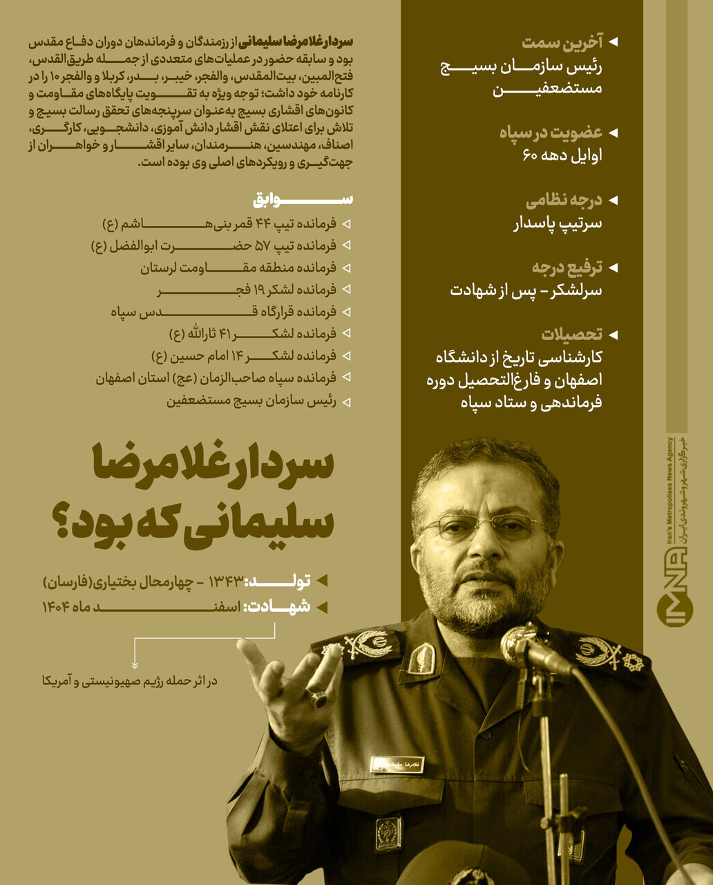 سردار غلامرضا سلیمانی که بود؟ مروری بر زندگی و سوابق رئیس سازمان بسیج مستضعفین