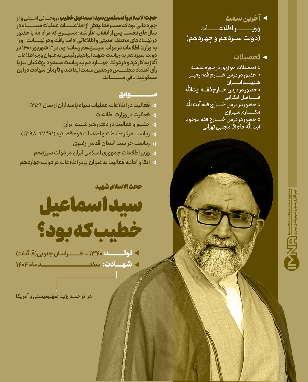 شهید سید اسماعیل خطیب که بود؟ مروری بر زندگی و سوابق وزیر اطلاعات