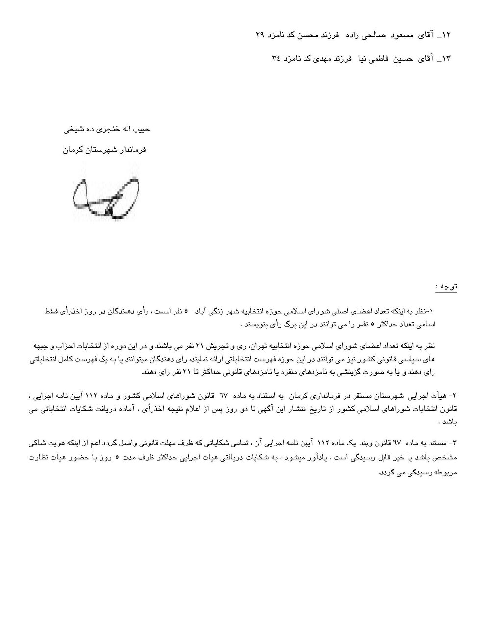 اسامی نامزدهای انتخابات شورای شهر در کرمان