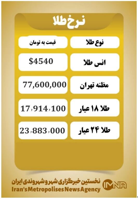 قیمت طلا امروز دوشنبه ۱۰ فروردین ۱۴۰۵