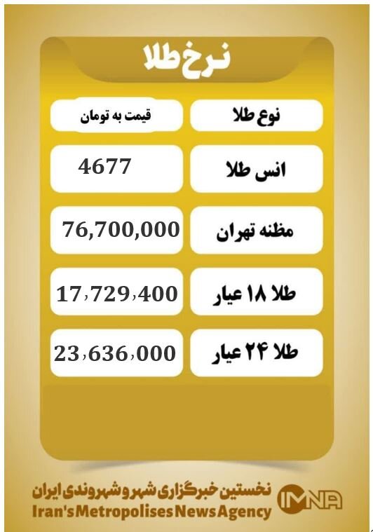 قیمت طلا شنبه ۱۵ فروردین ۱۴۰۵