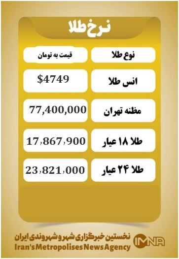 قیمت طلا امروزشنبه ۲۲ فروردین ۱۴۰۵