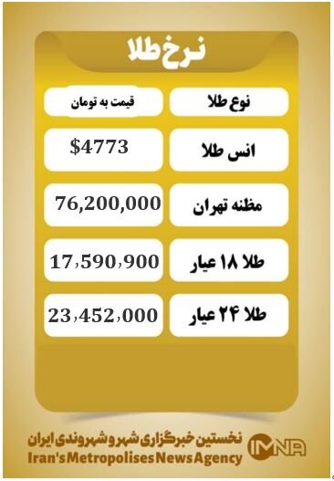 قیمت طلا امروز چهارشنبه ۲۶ فروردین ۱۴۰۵