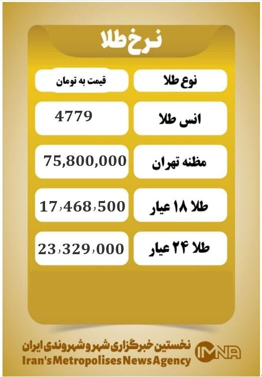 قیمت طلا امروز پنجشنبه ۲۷ فروردین ۱۴۰۵