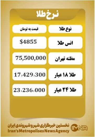 قیمت طلا امروز یکشنبه ۳۰ فروردین ۱۴۰۵