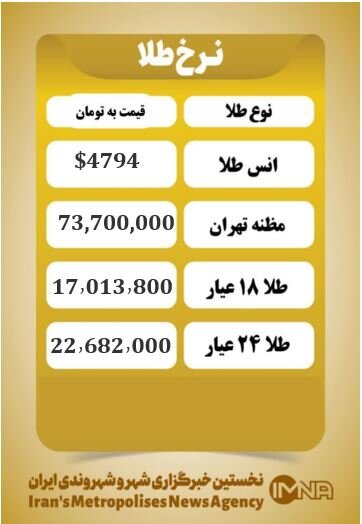 قیمت طلا امروز یکشنبه ۳1 فروردین ۱۴۰۵