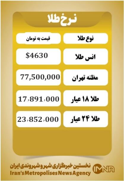 قیمت طلا امروز سهشنبه ۸ اردیبهشت ۱۴۰۵