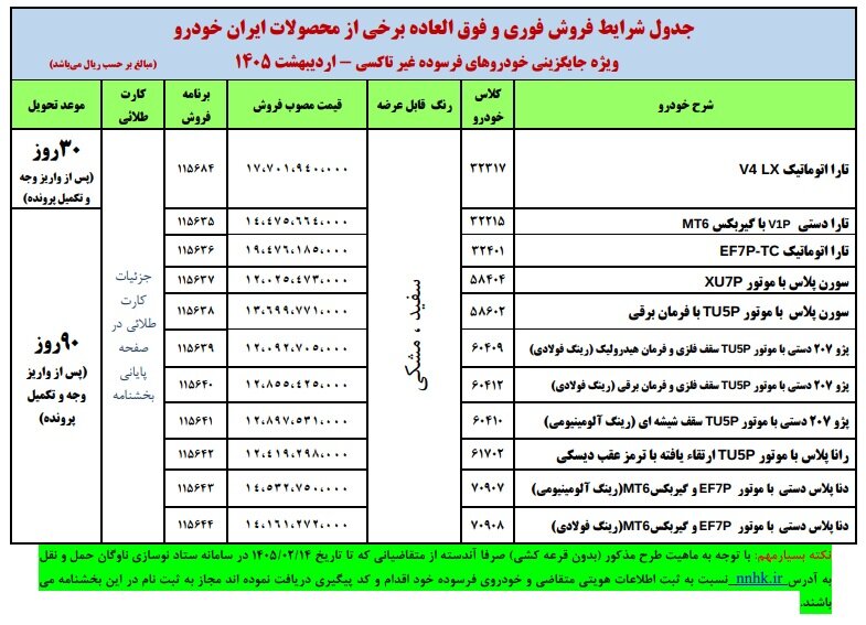 فروش ایران خودرو اردیبهشت 1405