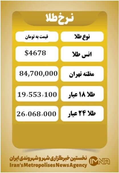 قیمت طلا امروز دوشنبه ۲۱ اردیبهشت ۱۴۰۵