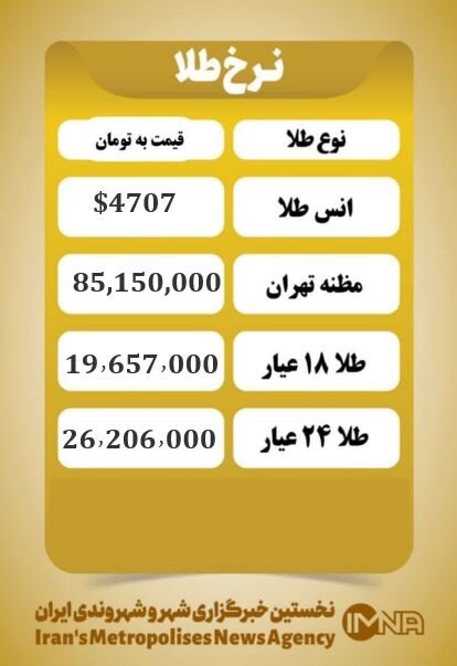 قیمت طلا امروز چهارشنبه ۲۳ اردیبهشت ۱۴۰۵