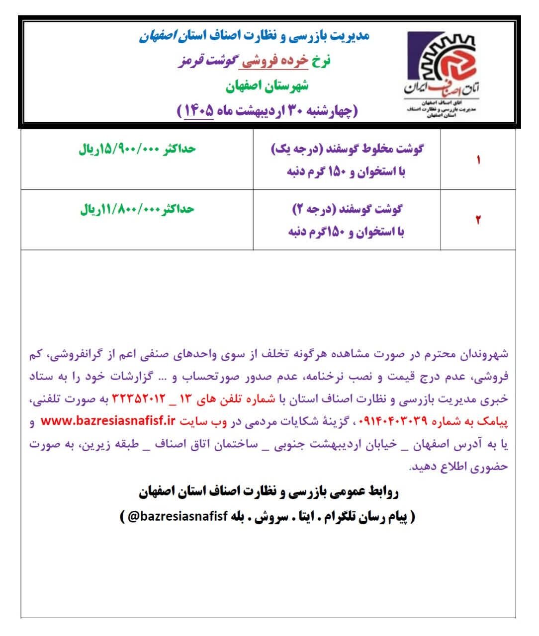 آخرین قیمت گوشت، مرغ، ماهی، میوه و سبزی امروز  چهارشنبه ۳۰ اردیبهشت ۱۴۰۵ + جدول
